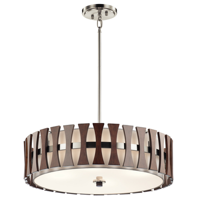 Kichler 43753AUB Cirus 12" 4 Light Convertible Pendant with Tempered Etched Glass and White Linen in Auburn Stain in Auburn Stained Finish